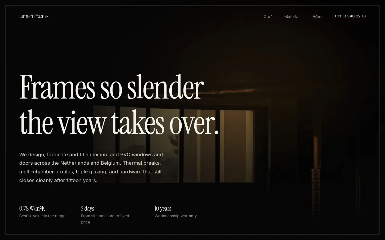 A window and door concept in a dark mode style