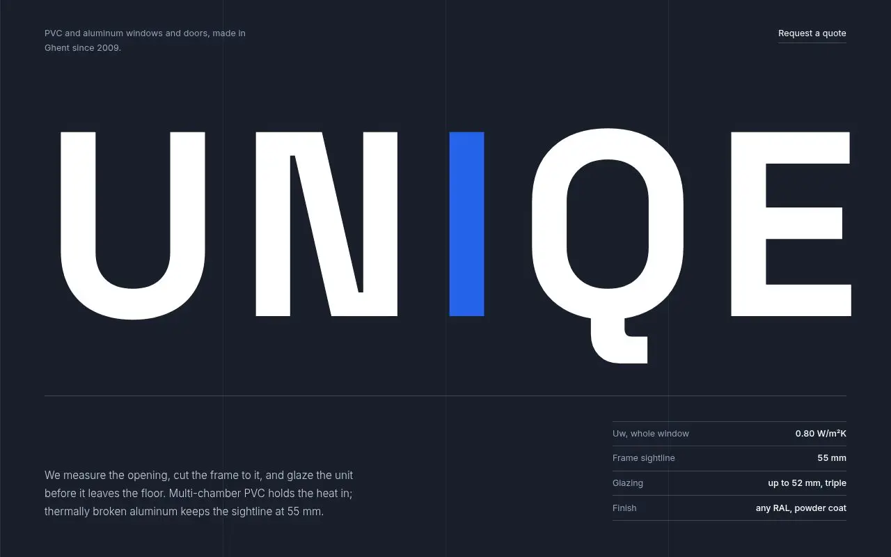 A window and door concept in a typography-first style