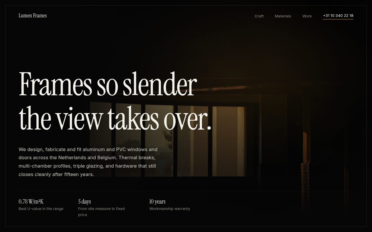 A window and door concept in a dark mode style