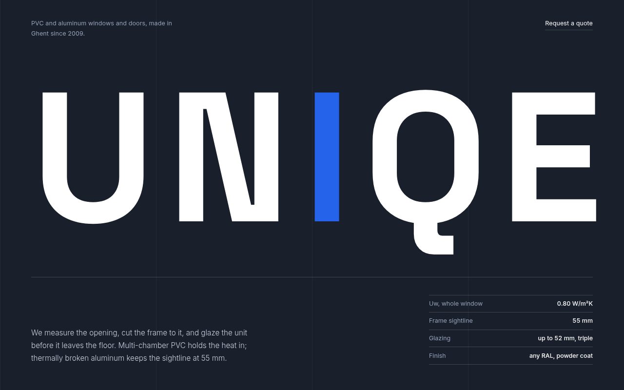 A window and door concept in a typography-first style